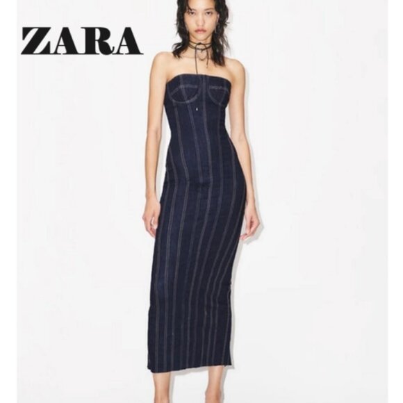 NWT ZARA Woman Denim Midi Dress - Picture 1 of 15